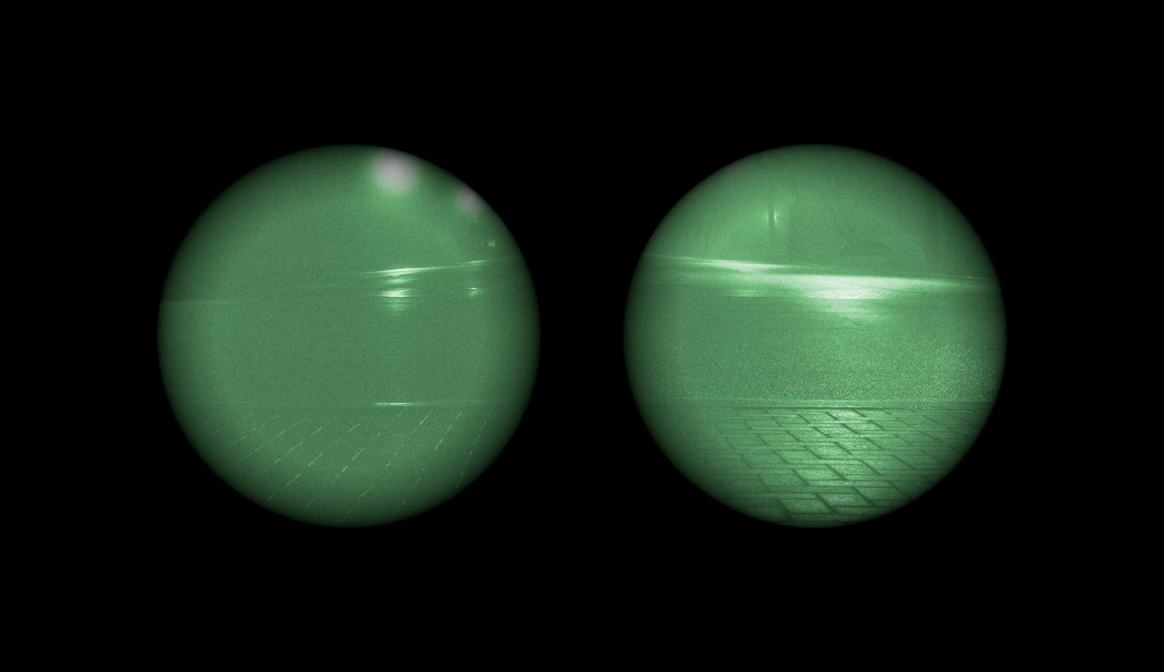 A photograph processed by the Fósforo machine. Night vision through binoculars.