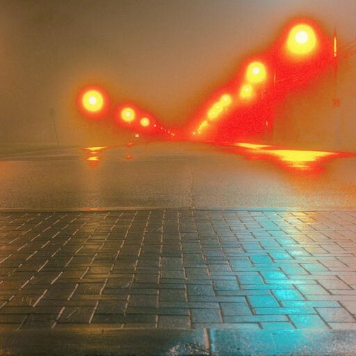 A wet street at night, processed by the Disposable machine: the single-use camera nobody returns